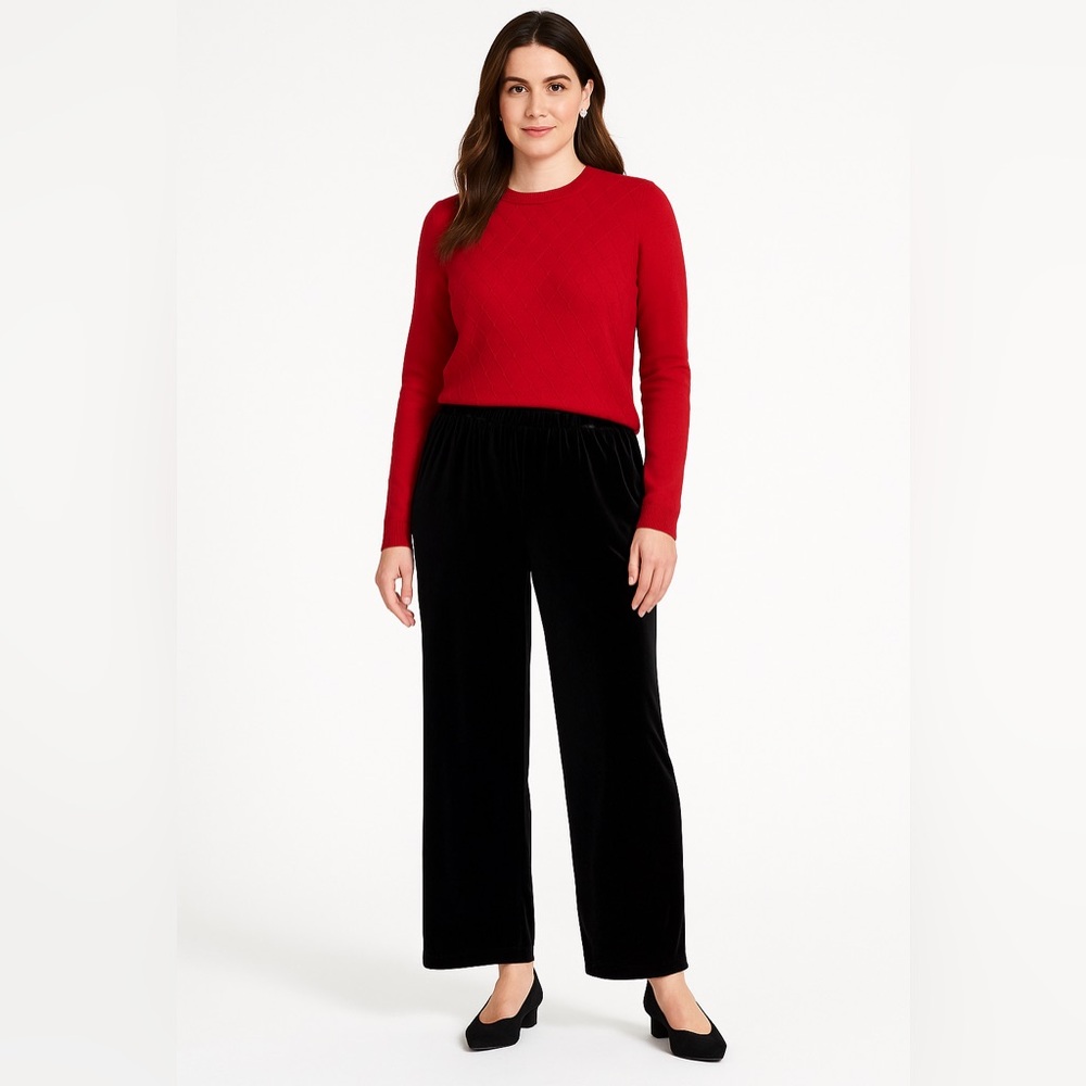 Lands end women’s black velvet pull on pant size medium petite holiday classic